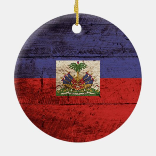 Haïtiaanse vlag op oude houten graan keramisch ornament (Achterkant)