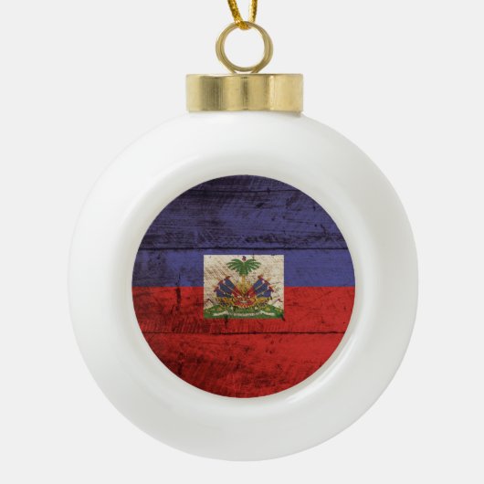 Haïtiaanse vlag op oude houten graan keramische bal ornament (Voorkant)