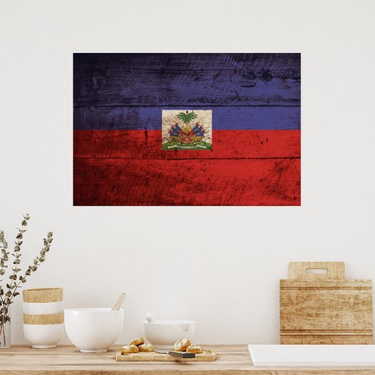 Haïtiaanse vlag op oude houten graan poster (Keuken)