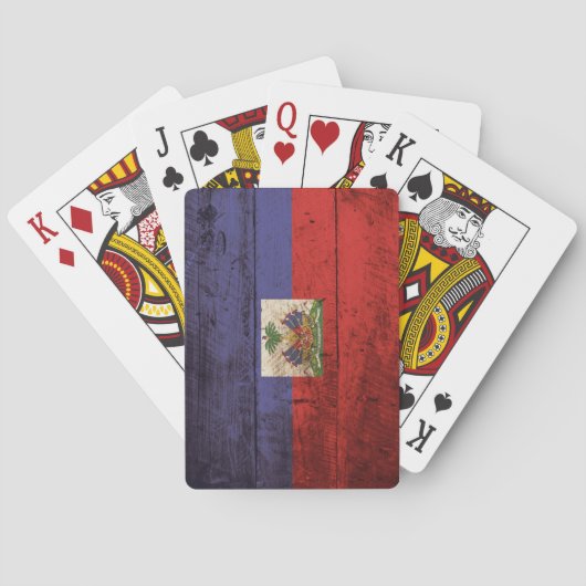 Haïtiaanse vlag op oude houten graan speelkaarten (Achterkant)