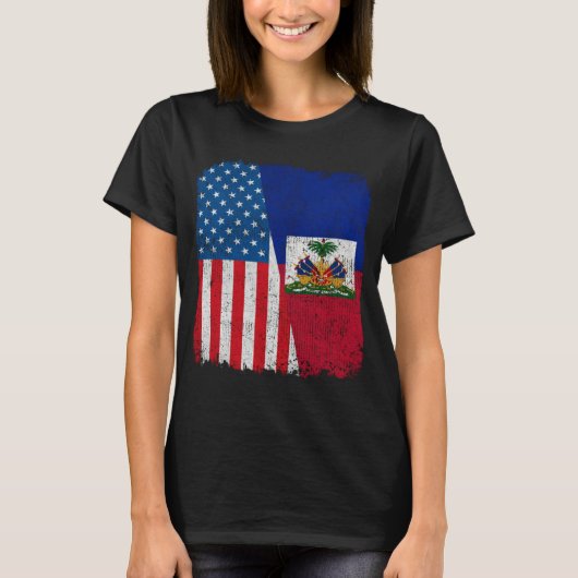 Haitian American Flag Half USA Haiti Root Proud T-shirt (Voorkant)