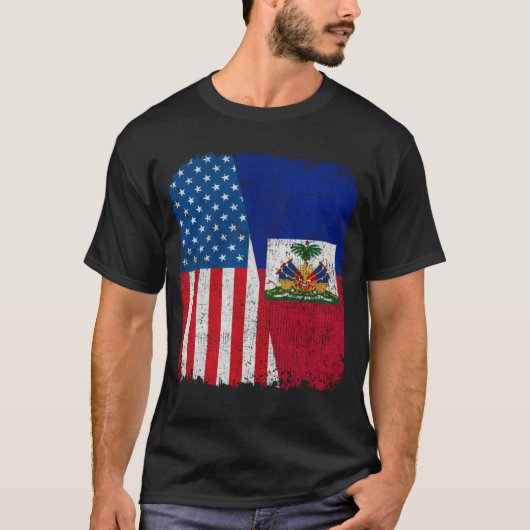 Haitian American Flag Half USA Haiti Root Proud T-shirt (Voorkant)