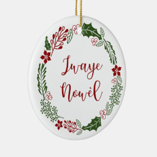 Haitian Creole Merry Kerstmis Wreath Jwaye Nowèl Keramisch Ornament