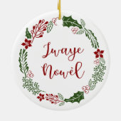 Haitian Creole Merry Kerstmis Wreath Jwaye Nowèl Keramisch Ornament (Achterkant)