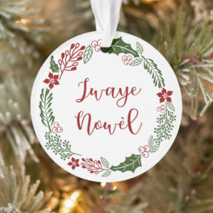 Haitian Creole Merry Kerstmis Wreath Jwaye Nowèl Ornament