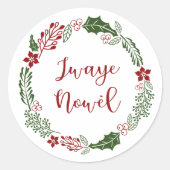 Haitian Creole Merry Kerstmis Wreath Jwaye Nowèl Ronde Sticker (Voorkant)
