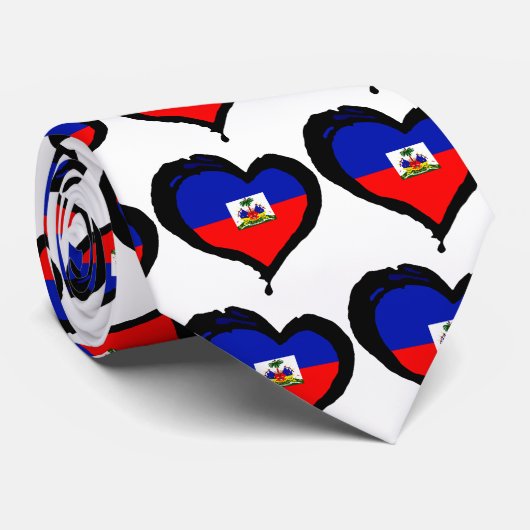Haitian Flag Day Heart Stropdas (Opgerold)