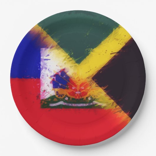 Haitian Jamaican Painted Flag | Haïti Jamaica Papieren Bordje (Voorkant)