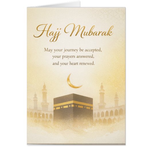 Hajj Mubarak Elegant Gold Kaaba Islamic Greeting  (Voorkant)