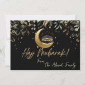 Hajj Mubarak met zwart met goud en groene bladeren Notitiekaartje (Voorkant)