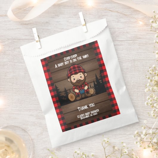Hak Chop! Rustic Lumberjack Flannel Baby shower Bedankzakje (Geknipt)