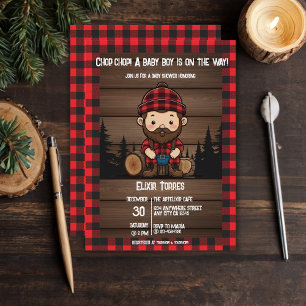 Hak Chop! Rustic Lumberjack Flannel Baby shower Kaart