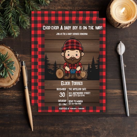 Hak Chop! Rustic Lumberjack Flannel Baby shower Kaart