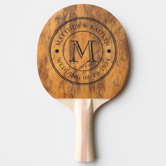 Hakblok Huwelijksmonogram Tafeltennisbatje (Voorkant)