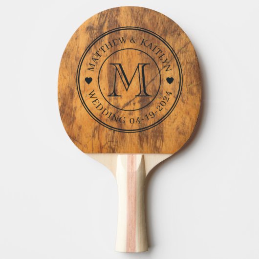 Hakblok Trouw Monogram Hart Tafeltennisbatje (Voorkant)