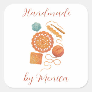 Haken met pastel haaknaald Garens Waterverf Vierkante Sticker