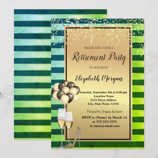 Hakken, Glas, Ballonnen, Groene Strepen Pensioneri Kaart (Voorkant / Achterkant)