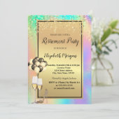 hakken, glas, ballonnen, holografische pensionerin kaart (Staand voorkant)