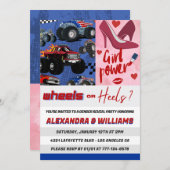 Hakken of wielen onthullen genderuitnodiging roze kaart (Voorkant / Achterkant)