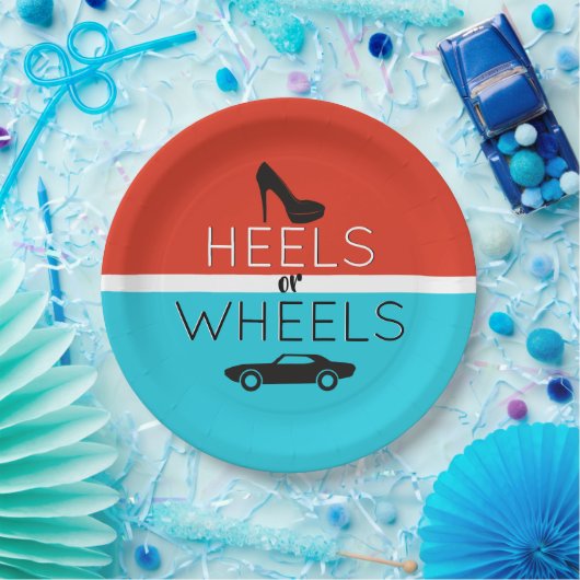 Hakken of Wielen Rood & Blauw Geslacht onthullen Papieren Bordje (Feest)