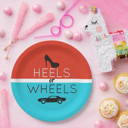 Hakken of Wielen Rood & Blauw Geslacht onthullen Papieren Bordje (Feest)