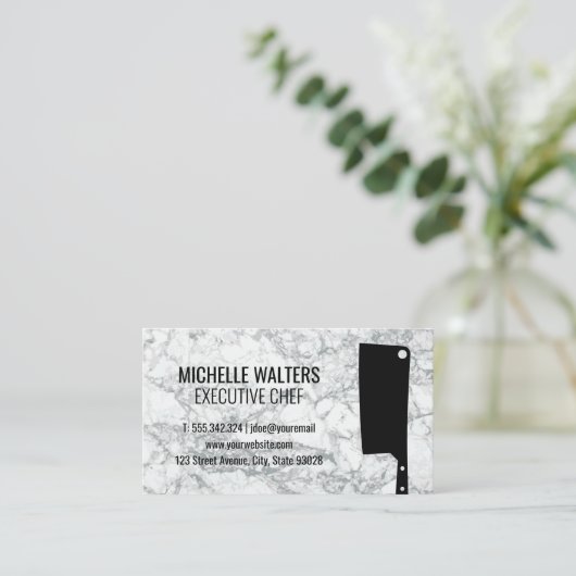 Hakmes | Marmeren Achtergrond Visitekaartje (Staand voorkant)