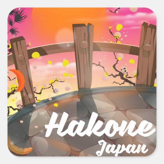 Hakone Japan bloemenposter. Vierkante Sticker (Voorkant)