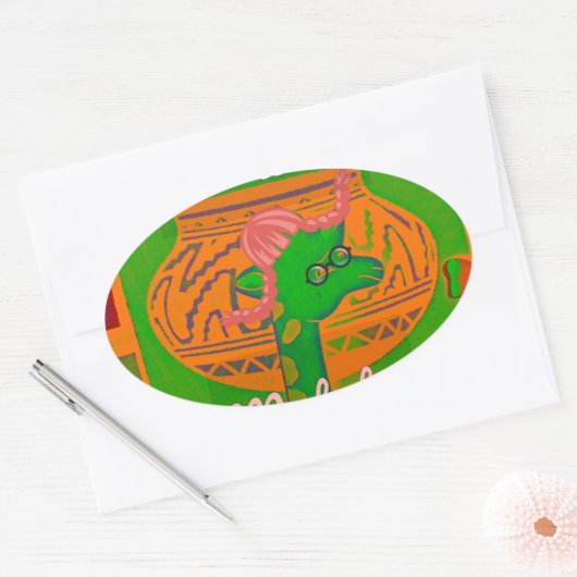 Hakuna Giraffe Art Print Ovale Sticker (Envelop)