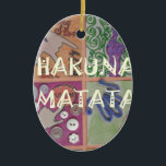 Hakuna Matata Handteken Art Print Keramisch Ornament<br><div class="desc">Hakuna Matata Hand Sign Art Print. Omarm creativiteit en positiviteit met de "Hakuna Matata Hand Sign Art Print", een levendig en expressief ontwerp dat de zorgeloze geest van de geliefde uitdrukking vastlegt. Beschrijving: Dit kunstwerk cadeaus een collage-achtige ontwerp met de zin "Hakuna Matata" prominent weergegeven in het midden. De compositie...</div>