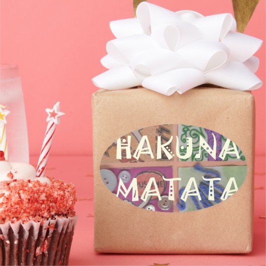 Hakuna Matata Handteken Art Print Ovale Sticker (Feest)