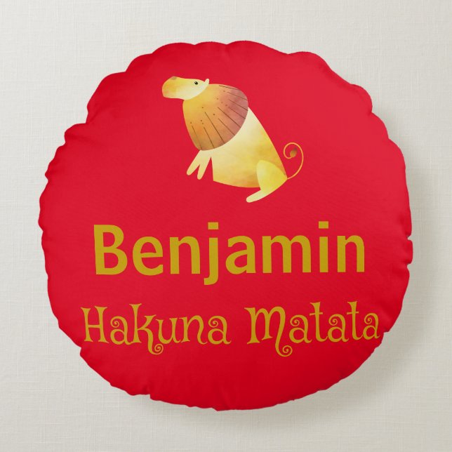 Hakuna Matata Leeuw Rood Rond Kussen (Voorkant)