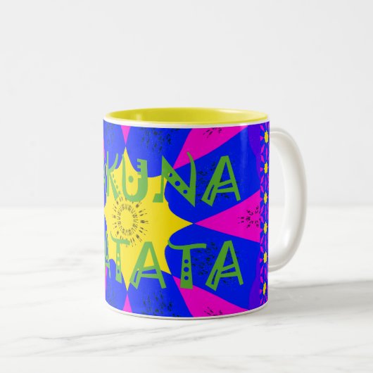Hakuna Matata prachtige verbluffende designkleuren Tweekleurige Koffiemok (Voorkant rechts)