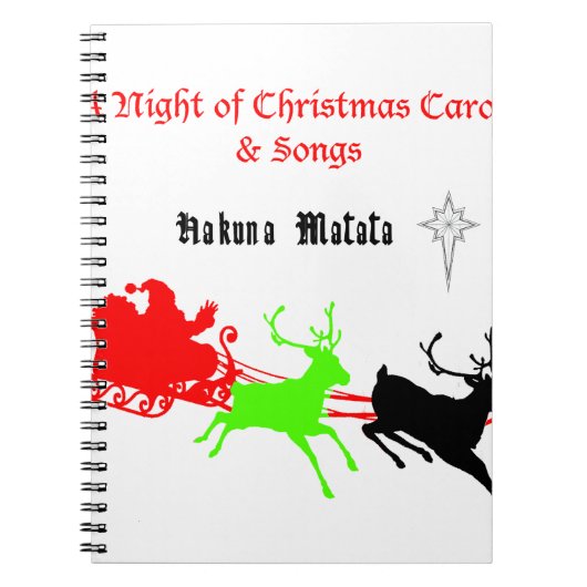 Hakuna Matata Santa's cadeaus met carolzingen.png Notitieboek (Voorkant)