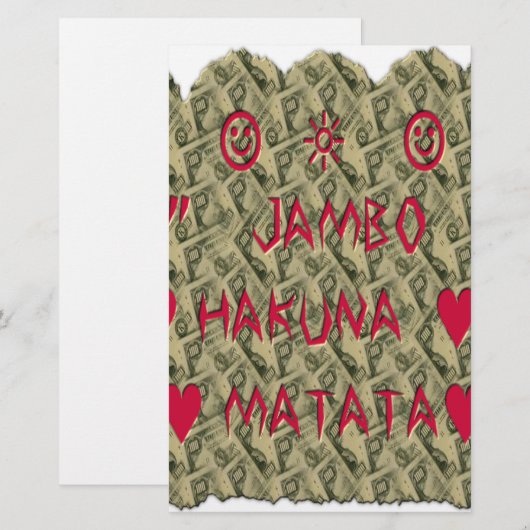Hakuna Matata Talk Money Art Print Design Briefpapier (Voorkant / Achterkant)