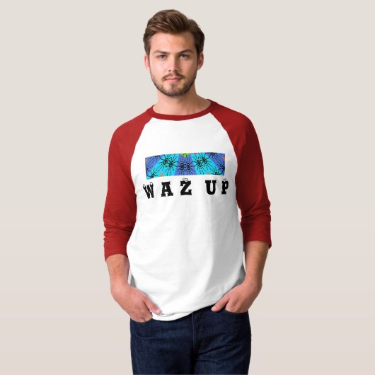 Hakuna Matata WAZ UP Mannen Basic Ringer T-Shirt (Voorkant volledig)