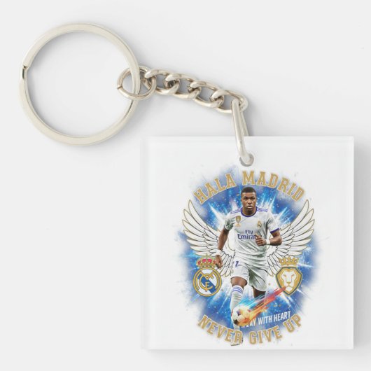 Hala Madrid Never Give Up Acrylic Keychain (voorkant)