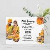 Haldi bruidegom bloemenpasta huwelijksceremonie kaart (Staand voorkant)