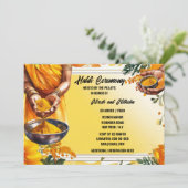 Haldi ceremonie bloemenkurkuma handen bloemen kaart (Staand voorkant)