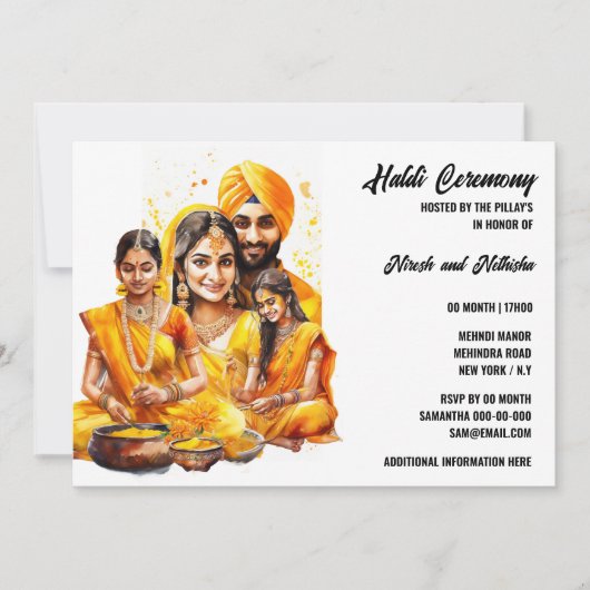 Haldi ceremonie bruidegom familie voor bruiloft kaart (Voorkant)