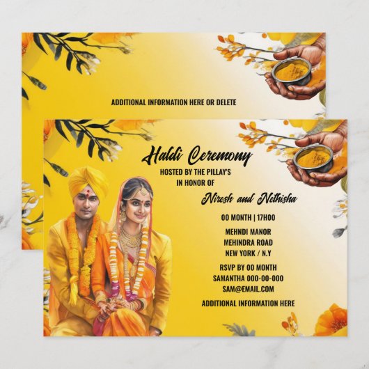 Haldi ceremonie Indiase kurkuma bruid bruidegom el Kaart (Voorkant / Achterkant)