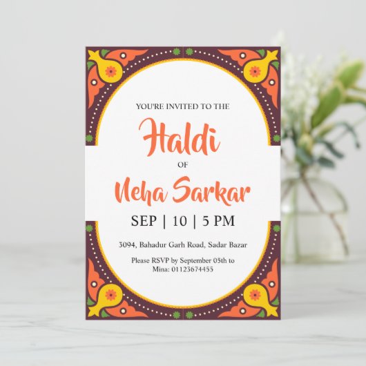 haldi ceremonie uitnodiging (Staand voorkant)