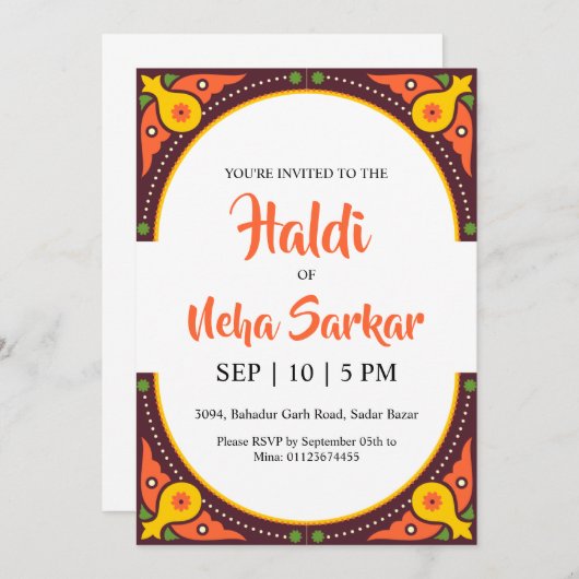 haldi ceremonie uitnodiging (Voorkant / Achterkant)