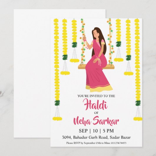 haldi ceremonie uitnodiging (Voorkant / Achterkant)