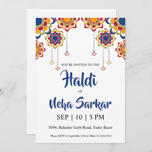 haldi ceremonie uitnodiging (Voorkant / Achterkant)