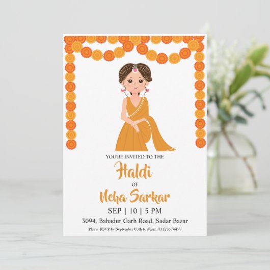 haldi ceremonie uitnodiging (Staand voorkant)