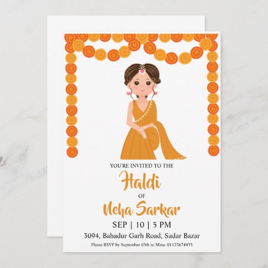 haldi ceremonie uitnodiging (Voorkant / Achterkant)