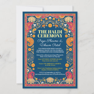 Haldi Ceremonie Uitnodiging Blauwe Paisley Lotus