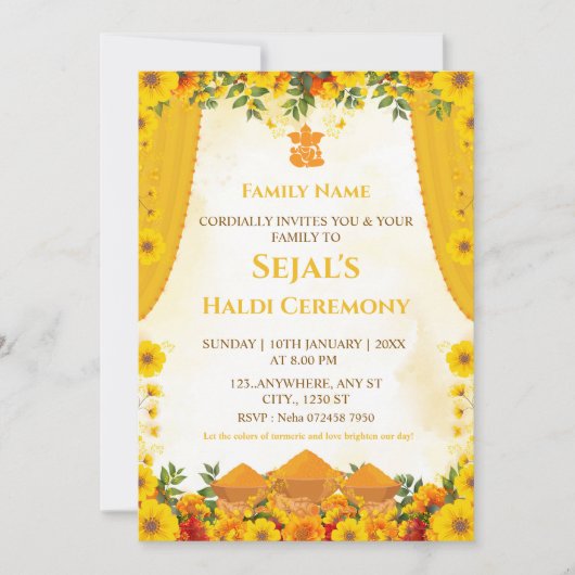 Haldi Ceremonie Uitnodigingskaart Kaart (Voorkant)