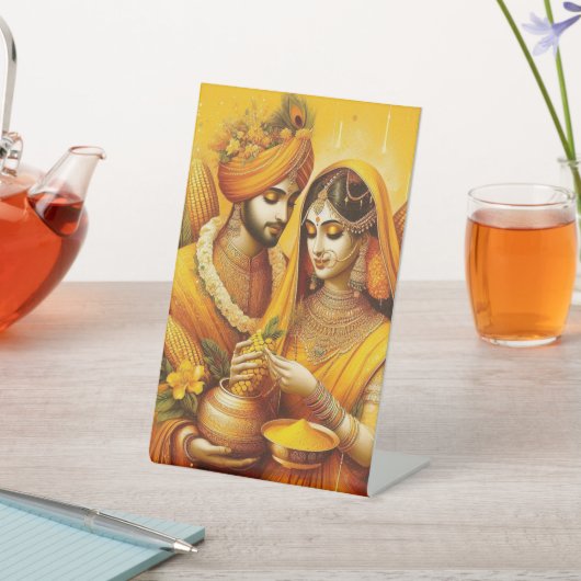 Haldi ceremonie voetstuk personaliseren reclamebord met voetstuk (Insitu)