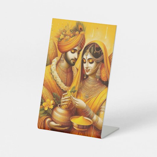 Haldi ceremonie voetstuk personaliseren reclamebord met voetstuk (Voorkant)